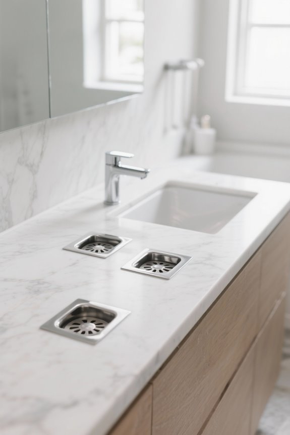 sleek bathroom tile drains